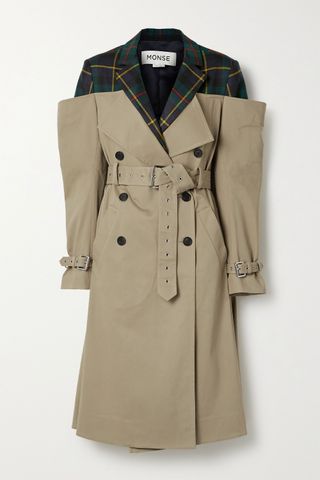 Monse + Deconstructed Checked Wool-Twill and Cotton-Blend Gabardine Trench Coat