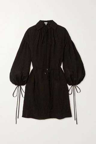 Loewe + Tie-Detailed Crinkled-Shell and Cotton Shirt Dress