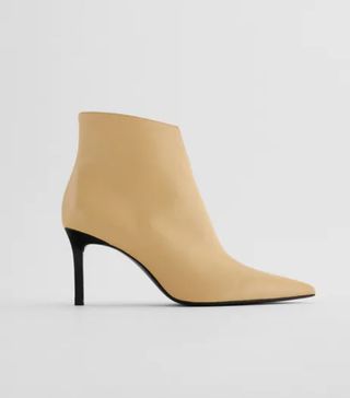 Zara + Pointed Leather Heeled Ankle Boots