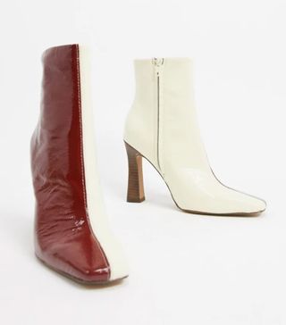 ASOS + Elka Premium Leather Boots in White and Burgundy Mix