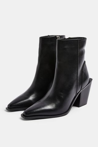Topshop + Minx Black Leather Western Boots