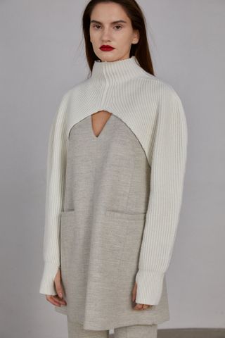 Source Unknown + Turtleneck Crop Ribbed Knit Sweater, Ivory
