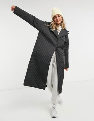 ASOS + Quilted Throw on Coat in Black