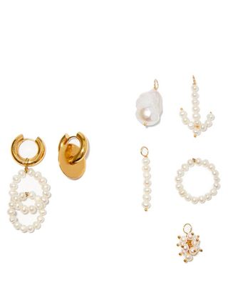 Timeless Pearly + Mismatched 24kt Gold-Plated Earrings and Charm Set