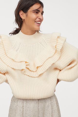 H&M + Flounced Rib-Knit Sweater