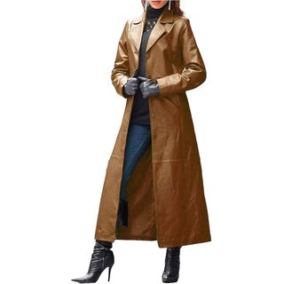 Danedvi + Lapel Long Leather Suit Blazer