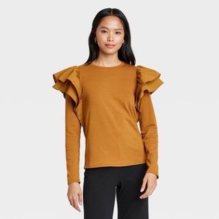 Who What Wear x Target + Ruffle Long Sleeve Knit Top