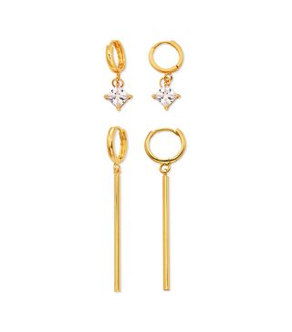 Scoop + Brass Yellow Gold-Plated Hoop & Drop Earrings
