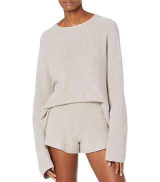 The Drop + Alice Crewneck Back Slit Ribbed Pullover Sweater