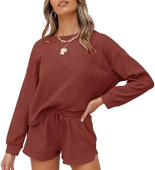 Zesica + Waffle Knit Long Sleeve Top and Shorts