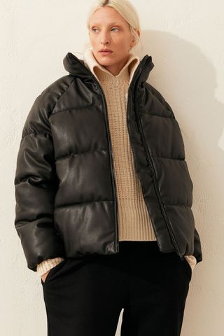 H&M + Faux Leather Puffer Jacket