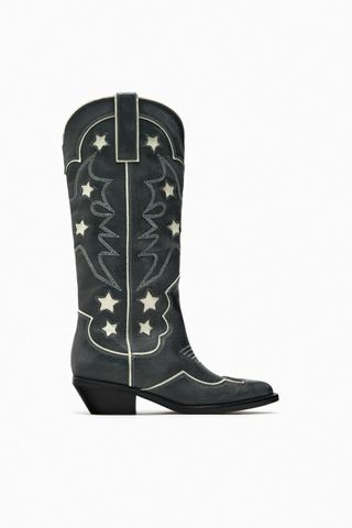 Zara + Leather Cowboy Boots With Stars