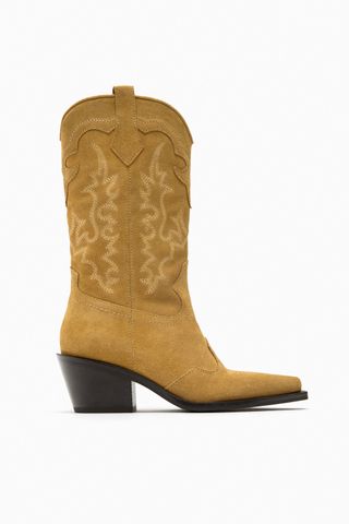 Zara + Split Suede Cowboy Boots