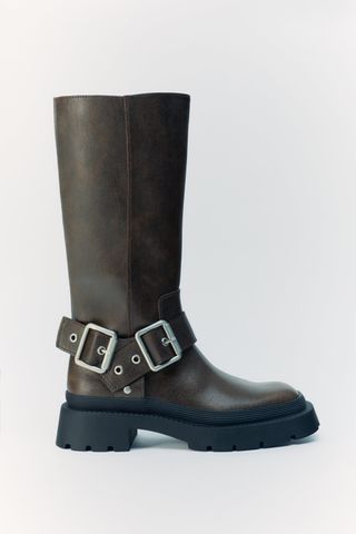 Zara + Flat Track Sole Boots with Buckles