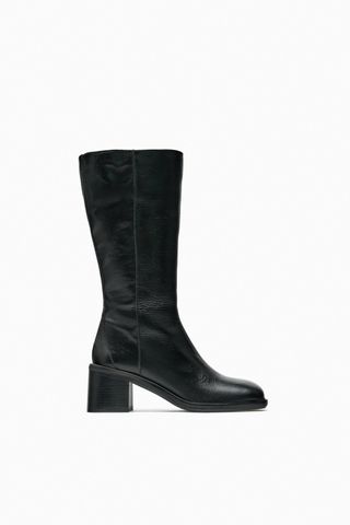 Zara + Leather Block-Heel Ankle Boots