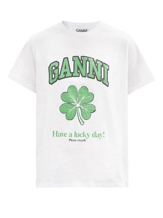 Ganni + Four-Leaf Clover-Print Cotton-Jersey T-Shirt