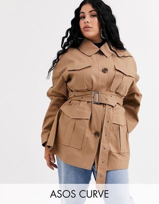 ASOS Design + Curve Utility Trench Jacket in Stone