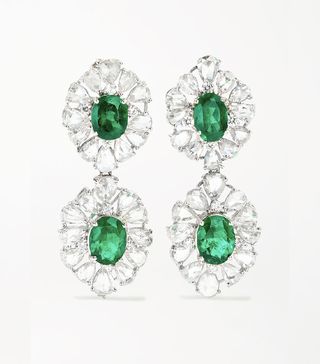 Lorraine Schwartz + 18-Karat White Gold, Diamond and Emerald Earrings