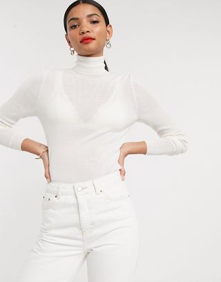& Other Stories + Roll Neck Merino Sweater in Off White