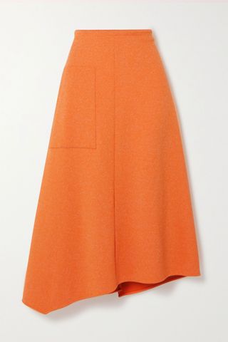 Tibi + Asymmetric Mélange Ribbed-Knit Midi Skirt