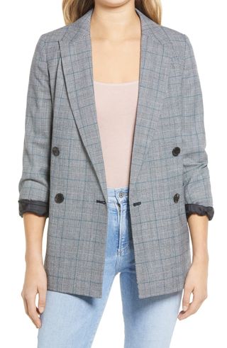 Madewell + Glen Plaid Double Breasted Wool Blend Blazer