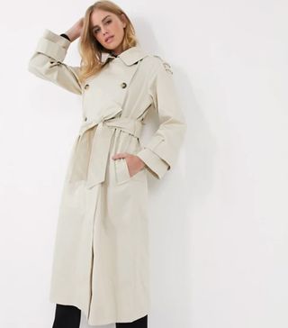 ASOS + Longline Trench Coat in Stone