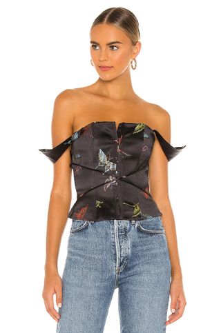 Kim Shui + Butterfly Lace Up Bustier in Black