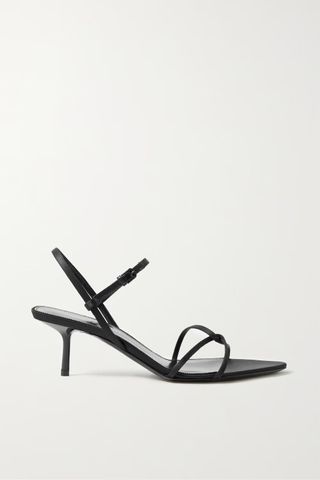 Saint Laurent + Clara Leather-Trimmed Satin Sandals
