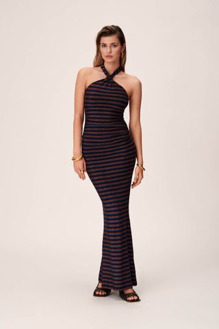 Adoore + Halterneck Dress With Stripes
