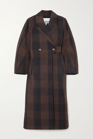 Ganni + Belted Double-Breasted Checked Cotton-Blend Coat