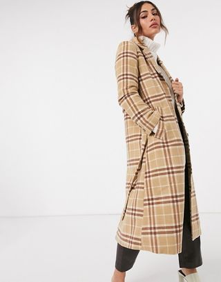 & Other Stories + Wool Blend Belted Check Coat in Brown