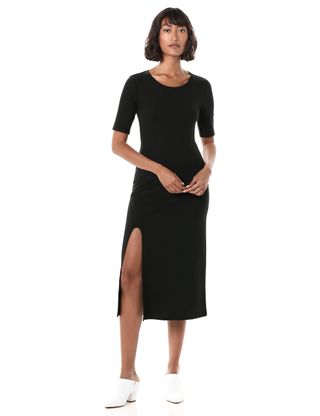 The Drop + Angela Fitted Short Sleeve Ribbed Crew Neck Midi Dress