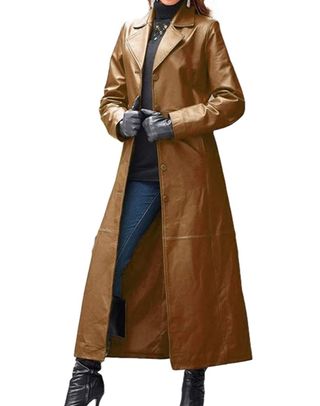 Danedvi + Casual Lapel Long Leather Suit Blazer Coat Jacket