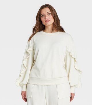 Who What Wear + Ruffle Sleeve Scoop Neck Pullover Sweater