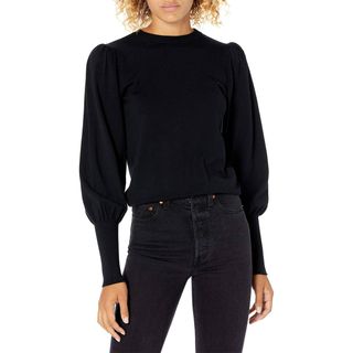 The Drop + Vivienne Padded Shoulder Balloon-Sleeve Crew-Neck Sweater