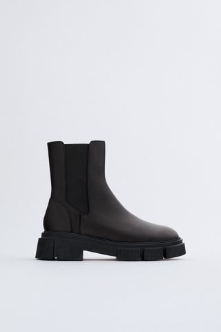 Zara + Lug Sole Low Heel Leather Ankle Boots