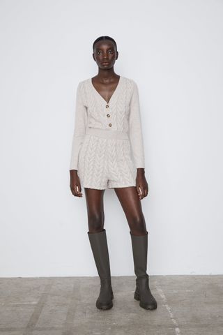 Zara + Cable-Knit Short Jumpsuit