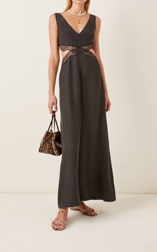 Sir + Alma Cutout Lace-Trimmed Silk Maxi Dress