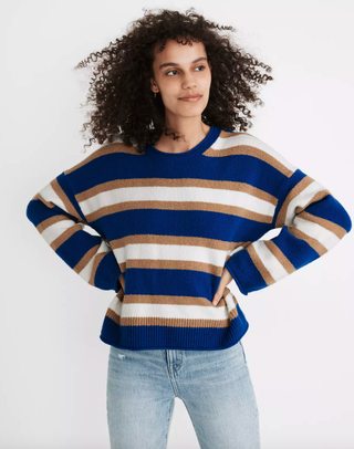 Madewell + Striped Belmore Pullover Sweater in Coziest Textured Yarn