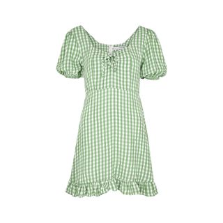 Faithfull the Brand + Agathe Green Checked Rayon Mini Dress