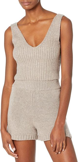 The Drop + Sylvie Double V-Neck Textured Rib Cropped Sweater Tank