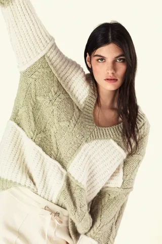 Zara + Patchwork Knit Sweater