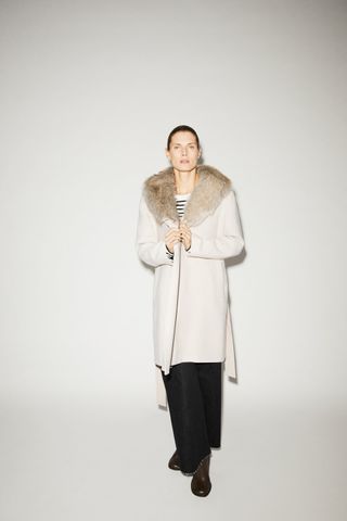 Zara + Coat With Faux Fur Collar