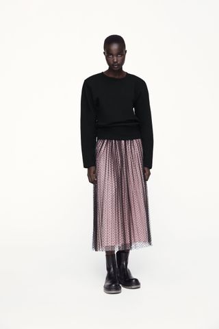 Zara + Contrasting Dotted Mesh Skirt