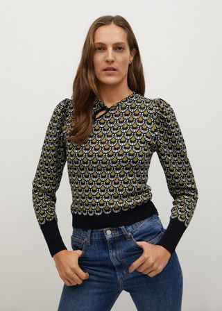 Mango + Cut-Out Printed Sweater