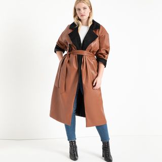 Eloquii + Colorblocked Faux Leather Coat