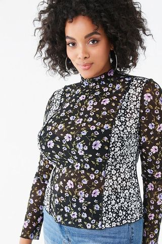 Forever21 + Sheer Mesh Floral Top