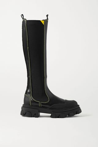 Ganni + Rubber-Trimmed Leather Chelsea Knee Boots