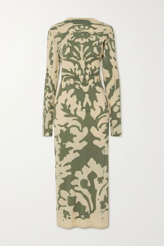 Ioannes + Open-Back Printed Stretch-Mesh Maxi Dress