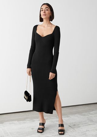 & Other Stories + Ribbed Sweetheart Neck Bustier Midi Dress
